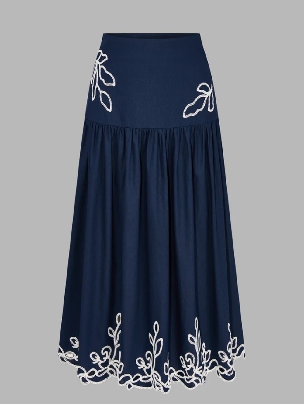 Embroidered Navy Blue Midi Skirt Set - Picture 6 of 11